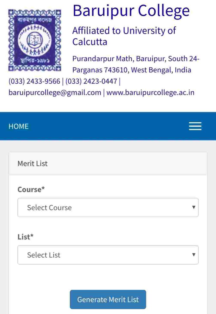 Baruipur College merit list 2021 (Provisional/Final)