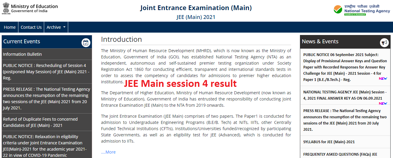 jeemain.nta.nic.in Main Session 4 result 2021 results JEE ...