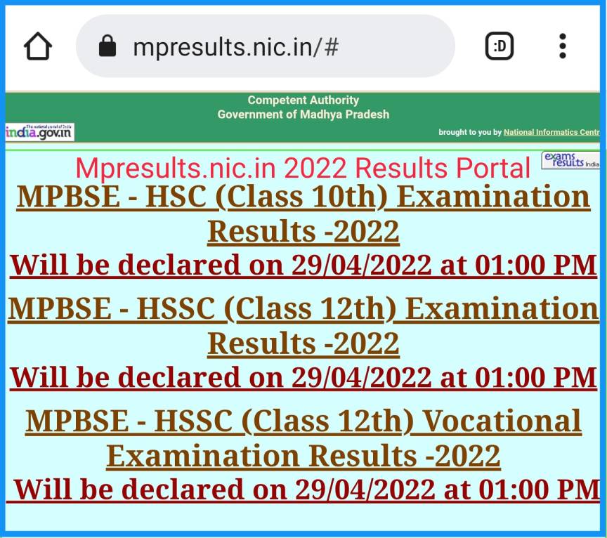 Mpresults.nic.in results link 2022 